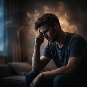 person sitting alone with intrusive thoughts showing how toxic influence affects self worth and inner voice