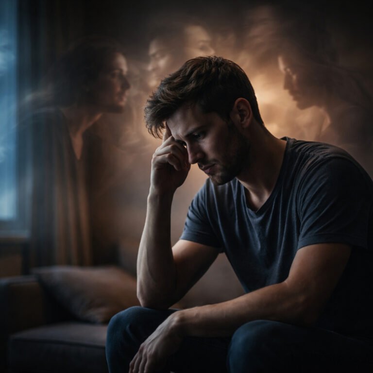 person sitting alone with intrusive thoughts showing how toxic influence affects self worth and inner voice